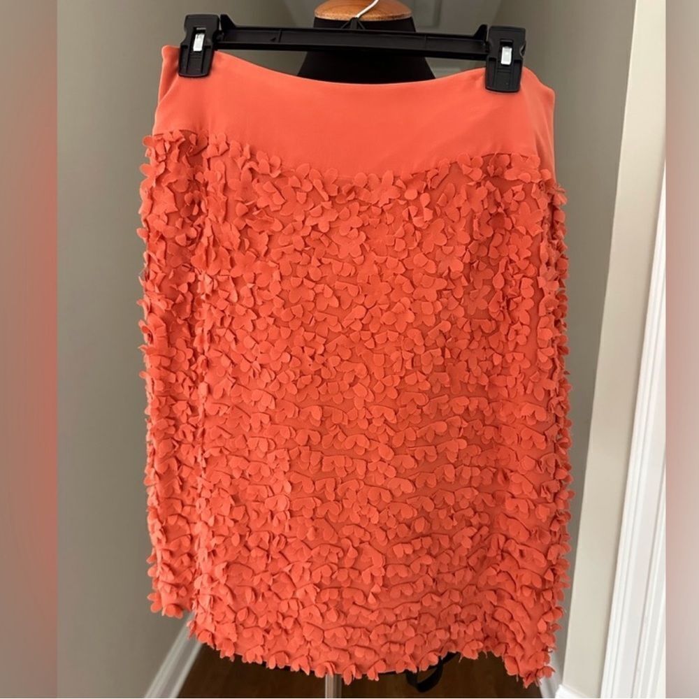 Talbots 8 Coral Pink 3D Patch Embroidered Floral Petals Silk Pencil Skirt